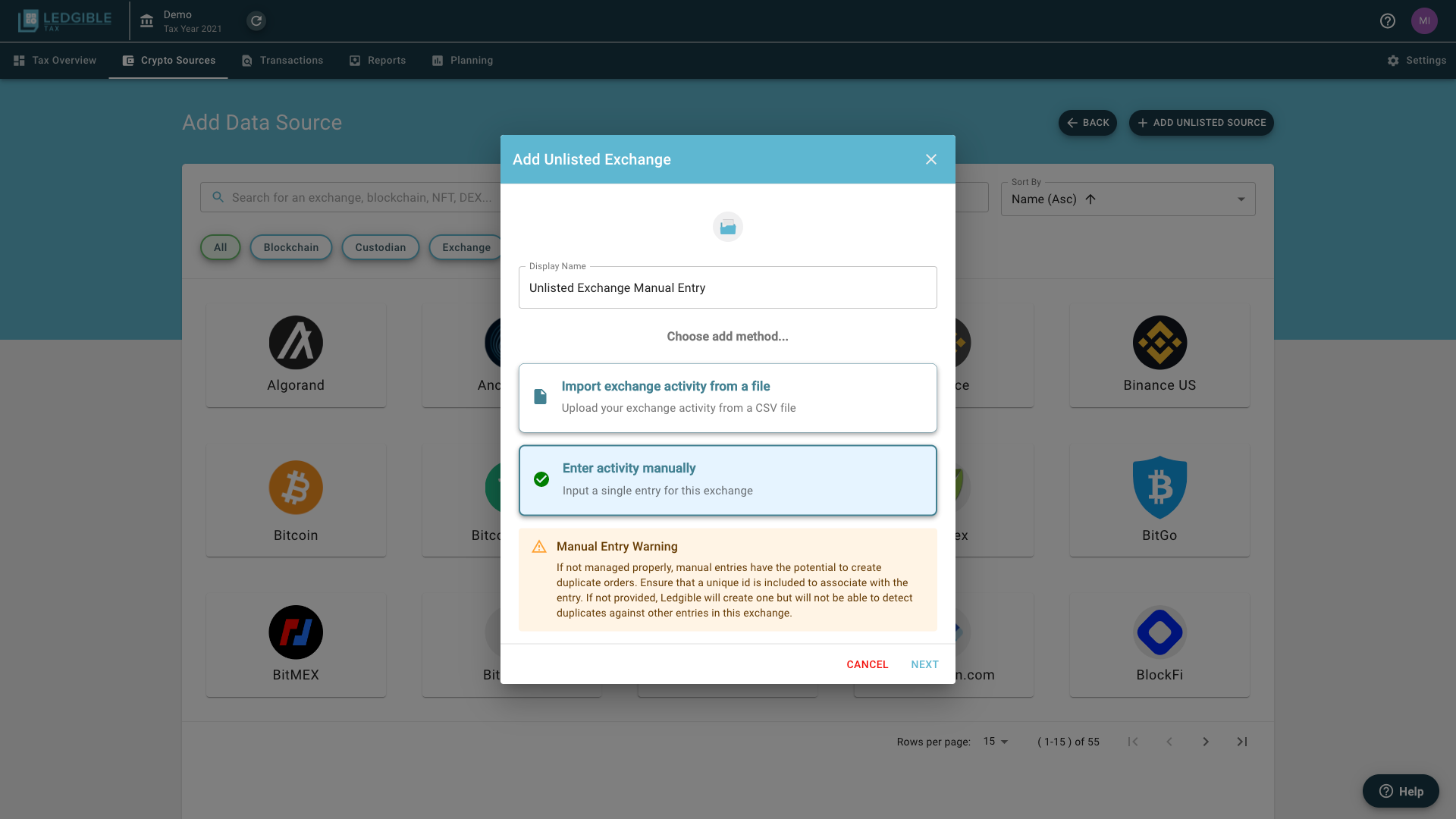 17_-_Tax_-_Crypto_Sources_-_Add_Unlisted_Source_-_Add_Unlisted_Exchange_-_Select_Enter_Activity_Manually.png